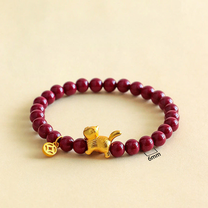 Buddha Stones Cute Lucky Cat Charm Garnet Cinnabar Calm Protection Beaded Bracelet - image 8