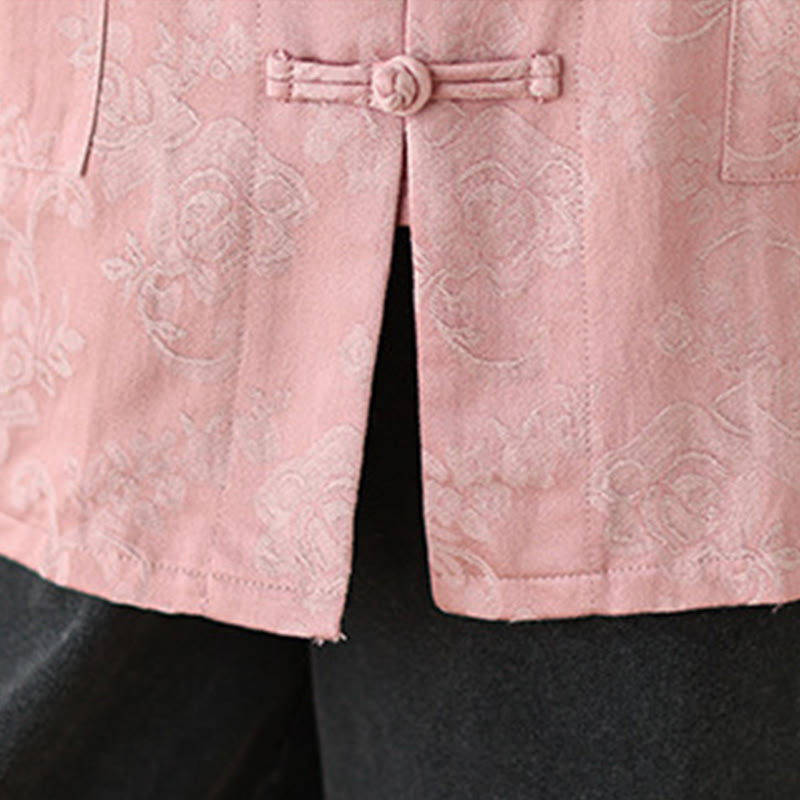 Buddha Stones Fall Floral Print Frog-Button Stand Collar Long Sleeve Women's Cotton Shirt - image 9