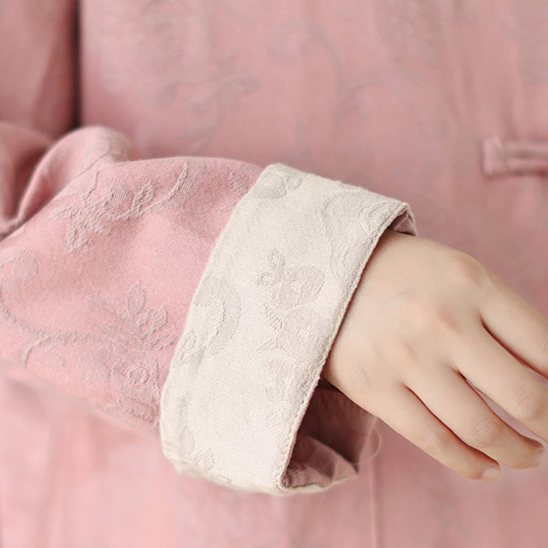 Buddha Stones Fall Floral Print Frog-Button Stand Collar Long Sleeve Women's Cotton Shirt - image 10