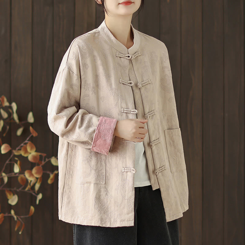 Buddha Stones Fall Floral Print Frog-Button Stand Collar Long Sleeve Women's Cotton Shirt - image 15