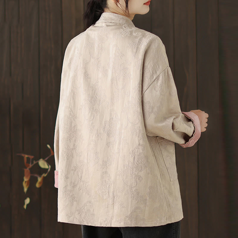 Buddha Stones Fall Floral Print Frog-Button Stand Collar Long Sleeve Women's Cotton Shirt - image 18