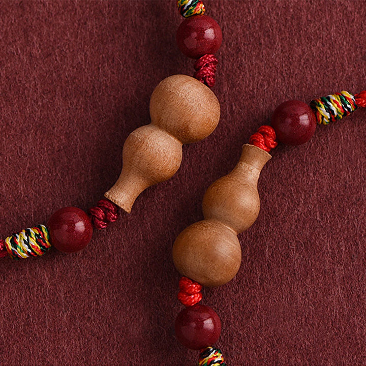 Buddha Stones Gourd Peach Wood Rope Adjustable Wealth Luck Bracelet - image 9