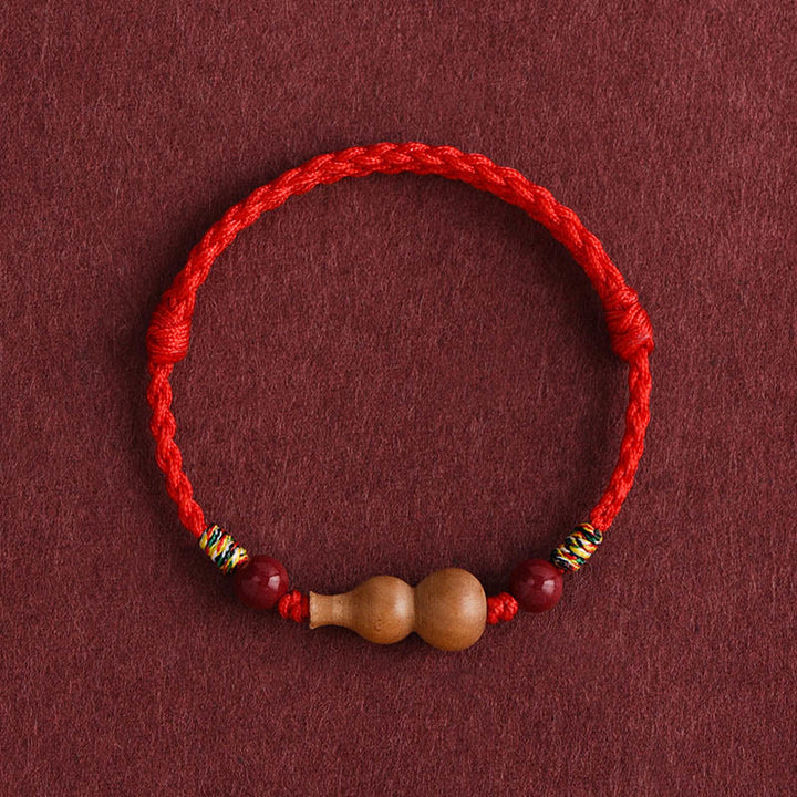 Buddha Stones Gourd Peach Wood Rope Adjustable Wealth Luck Bracelet - Red Rope(Wrist Circumference: 15-19cm) - image 5