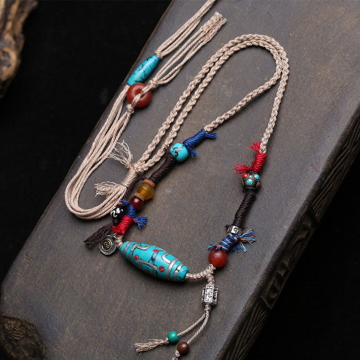Buddha Stones Copper Turquoise Dzi Bead Luck Necklace Pendants - Copper Turquoise Dzi Bead - image 0