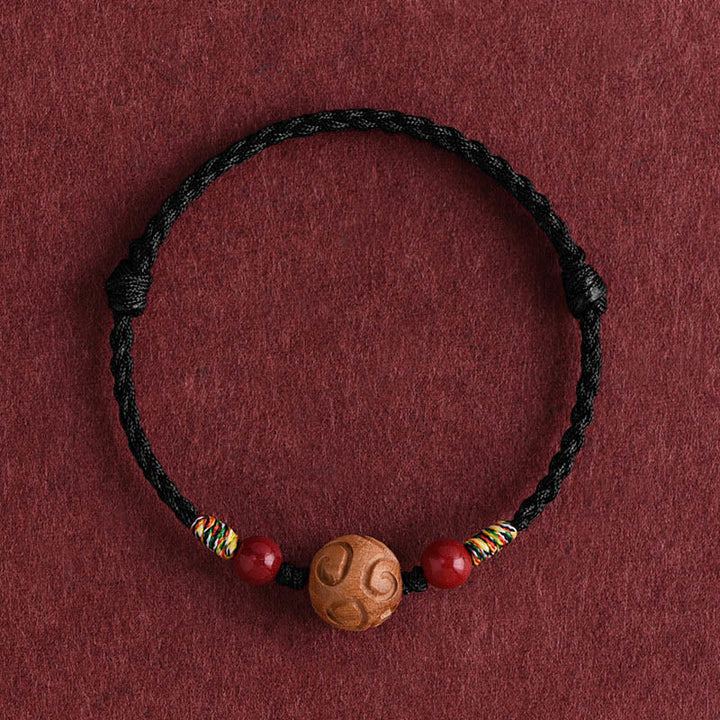 Buddha Stones Carved Auspicious Pattern Natural Peach Wood Rope Luck Bracelet - Black Rope(Wrist Circumference: 13-18cm) - image 13