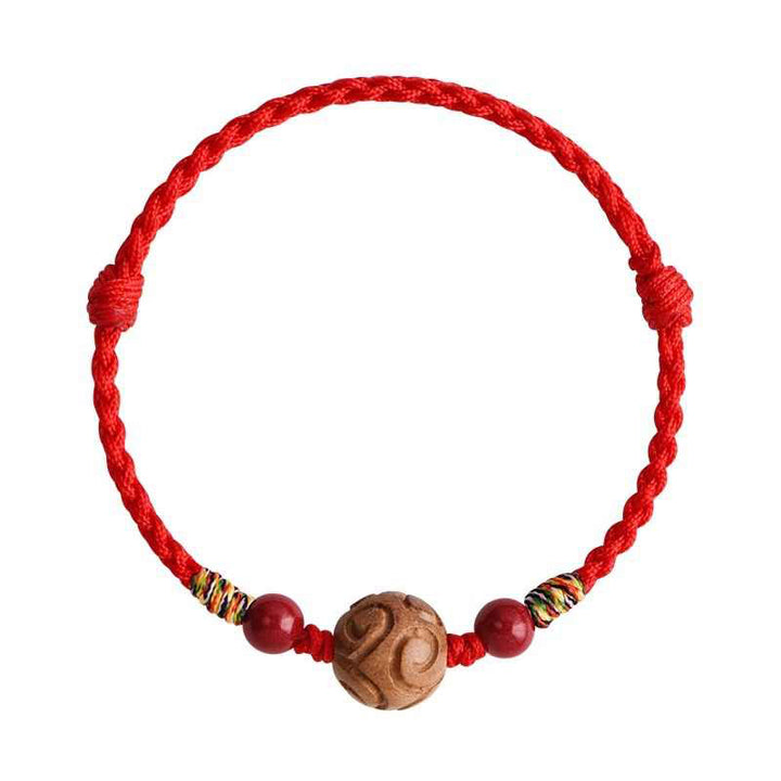 Buddha Stones Carved Auspicious Pattern Natural Peach Wood Rope Luck Bracelet - image 5
