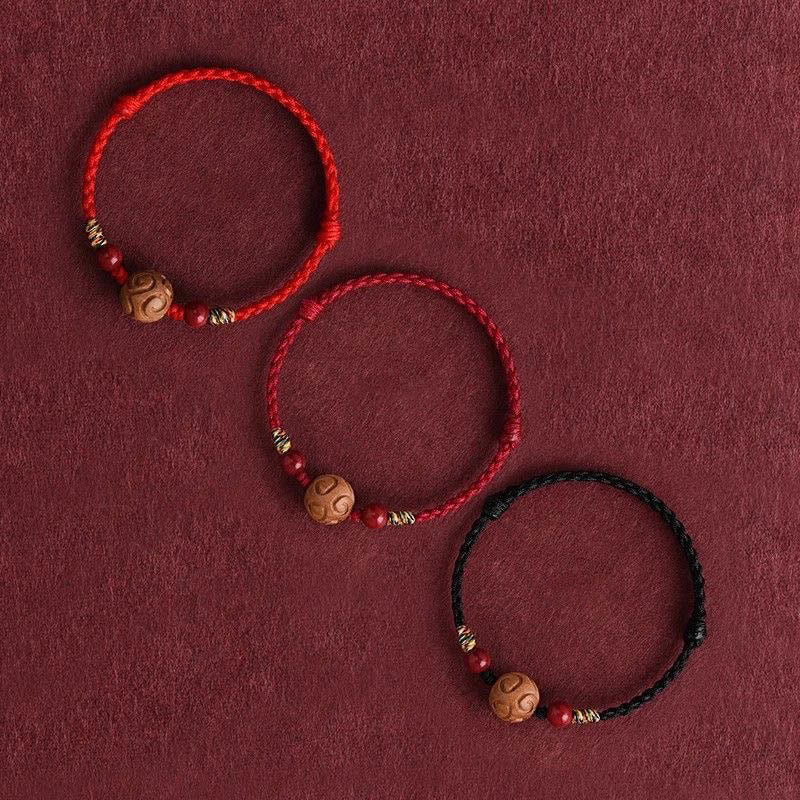 Buddha Stones Carved Auspicious Pattern Natural Peach Wood Rope Luck Bracelet - image 15