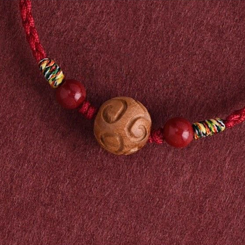 Buddha Stones Carved Auspicious Pattern Natural Peach Wood Rope Luck Bracelet - image 10