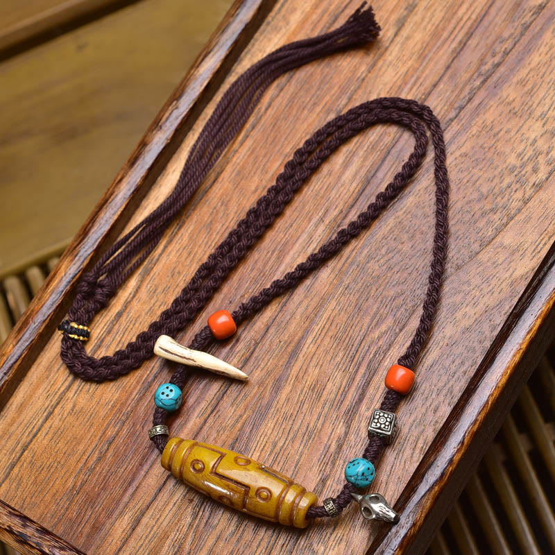 Buddha Stones Copper Nine-Eye Dzi Bead Bone Bead Luck Balance Necklace Pendants - Style B - image 1