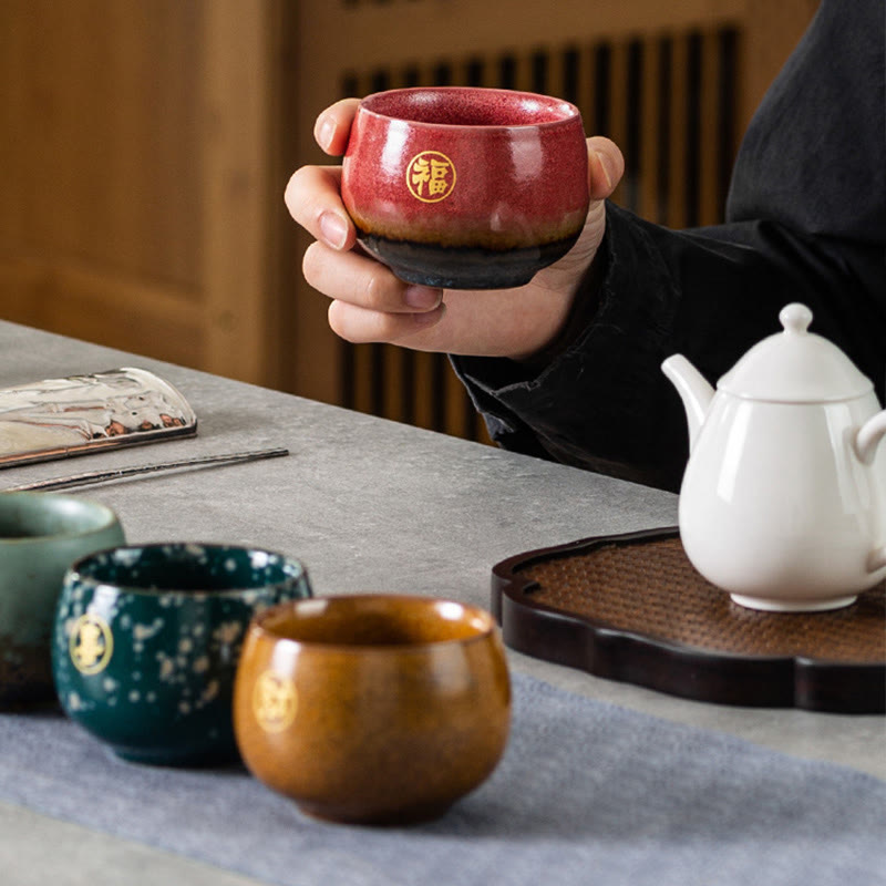 Buddha Stones Hand Painted Fu Character Ceramic Teacup Kung Fu Tea Cup With Gift Box - image 2