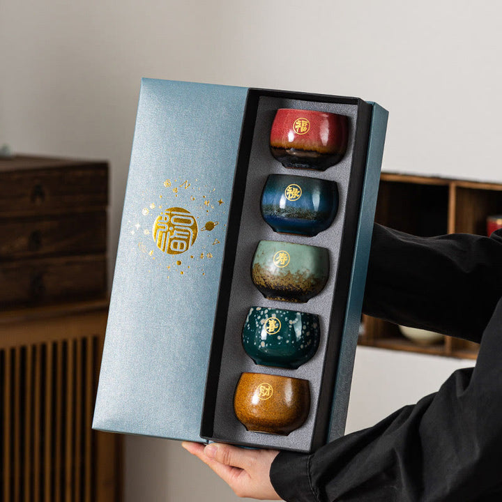 Buddha Stones Hand Painted Fu Character Ceramic Teacup Kung Fu Tea Cup With Gift Box - image 7