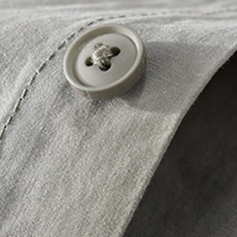 Buddha Stones Fall Square Color Blocking Decorative Pocket Buttons Down Stand Collar Long Sleeve Men's Cotton Shirt - image 2