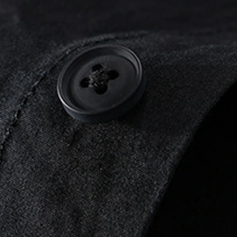 Buddha Stones Fall Square Color Blocking Decorative Pocket Buttons Down Stand Collar Long Sleeve Men's Cotton Shirt - image 6