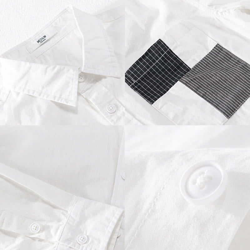 Buddha Stones Fall Square Color Blocking Decorative Pocket Buttons Down Stand Collar Long Sleeve Men's Cotton Shirt - image 12