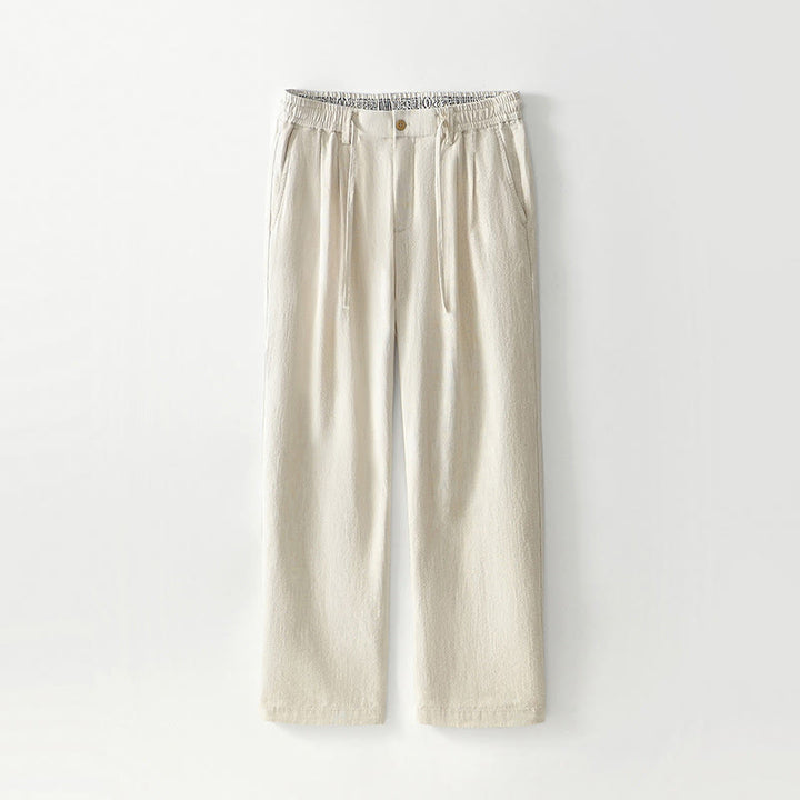 Buddha Stones Fall Solid Drawstring Zipper Men's Linen Wide Leg Pants With Pockets - Linen - US/UK/AU44，EU54 (4XL) - image 25