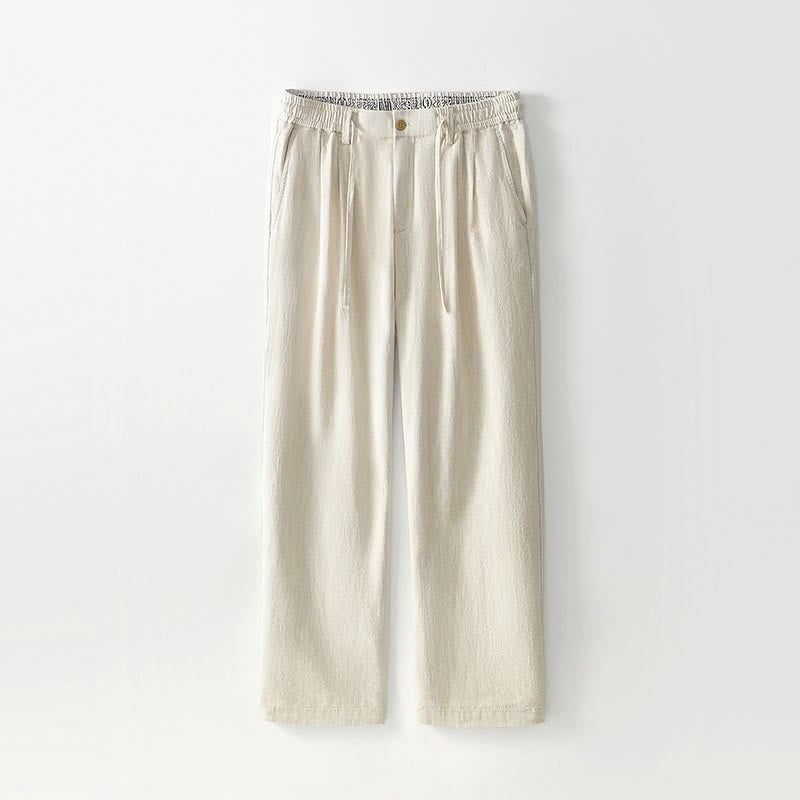 Buddha Stones Fall Solid Drawstring Zipper Men's Linen Wide Leg Pants With Pockets - Linen - US/UK/AU44，EU54 (4XL) - image 25