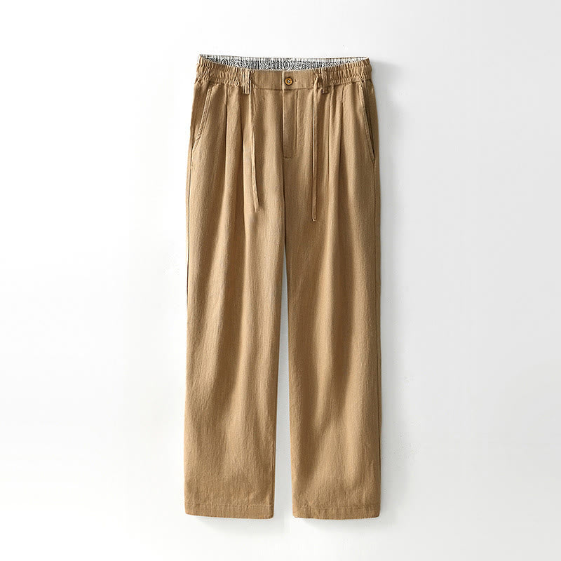 Buddha Stones Fall Solid Drawstring Zipper Men's Linen Wide Leg Pants With Pockets - Khaki - US/UK/AU44，EU54 (4XL) - image 20