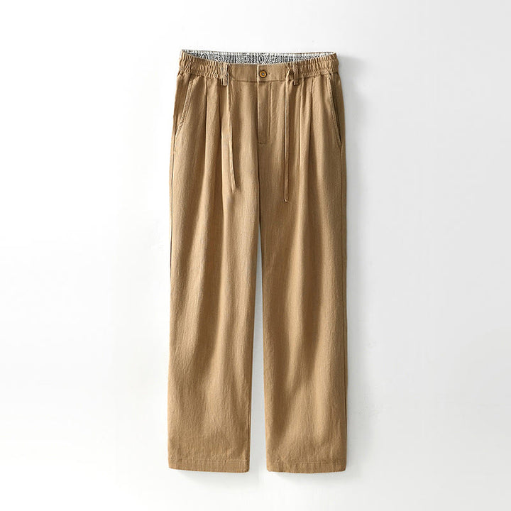 Buddha Stones Fall Solid Drawstring Zipper Men's Linen Wide Leg Pants With Pockets - Khaki - US/UK/AU44，EU54 (4XL) - image 20