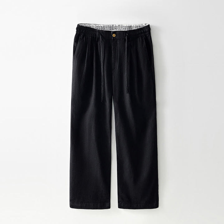 Buddha Stones Fall Solid Drawstring Zipper Men's Linen Wide Leg Pants With Pockets - Black - US/UK/AU44，EU54 (4XL) - image 9