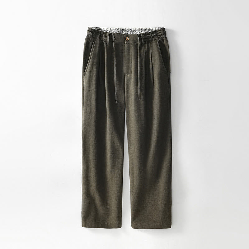 Buddha Stones Fall Solid Drawstring Zipper Men's Linen Wide Leg Pants With Pockets - Olive - US/UK/AU44，EU54 (4XL) - image 14