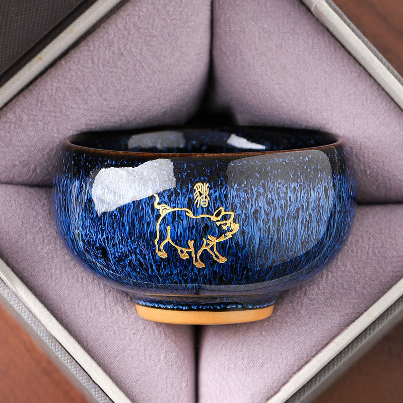 Buddha Stones Chinese Zodiac Year Of The Horse Ceramic Teacup Kung Fu Tea Cup 135ml - Pig 7.5cm*4.8cm*135ml - image 11