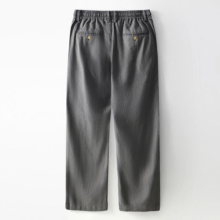 Buddha Stones Fall Solid Drawstring Zipper Men's Linen Wide Leg Pants With Pockets - image 1