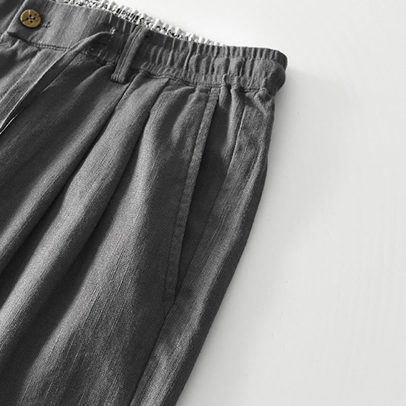 Buddha Stones Fall Solid Drawstring Zipper Men's Linen Wide Leg Pants With Pockets - image 6