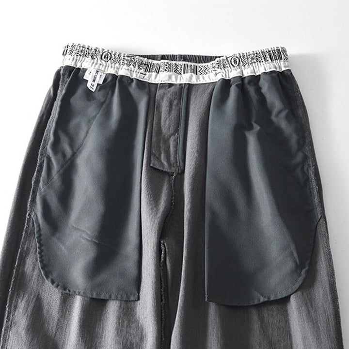 Buddha Stones Fall Solid Drawstring Zipper Men's Linen Wide Leg Pants With Pockets - image 7