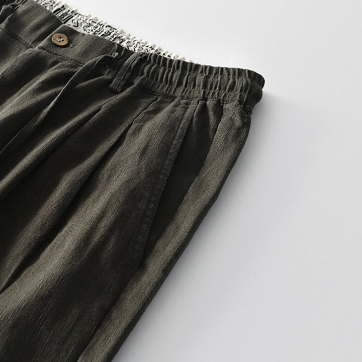 Buddha Stones Fall Solid Drawstring Zipper Men's Linen Wide Leg Pants With Pockets - image 17