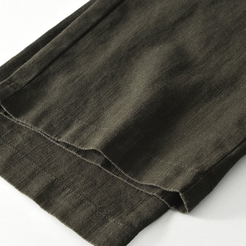 Buddha Stones Fall Solid Drawstring Zipper Men's Linen Wide Leg Pants With Pockets - image 19