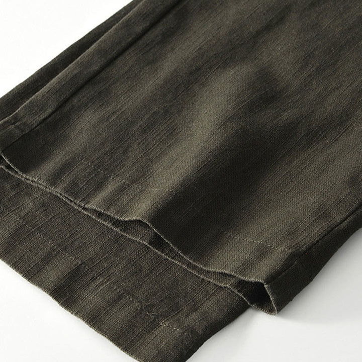 Buddha Stones Fall Solid Drawstring Zipper Men's Linen Wide Leg Pants With Pockets - image 19