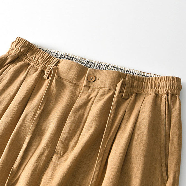 Buddha Stones Fall Solid Drawstring Zipper Men's Linen Wide Leg Pants With Pockets - image 21
