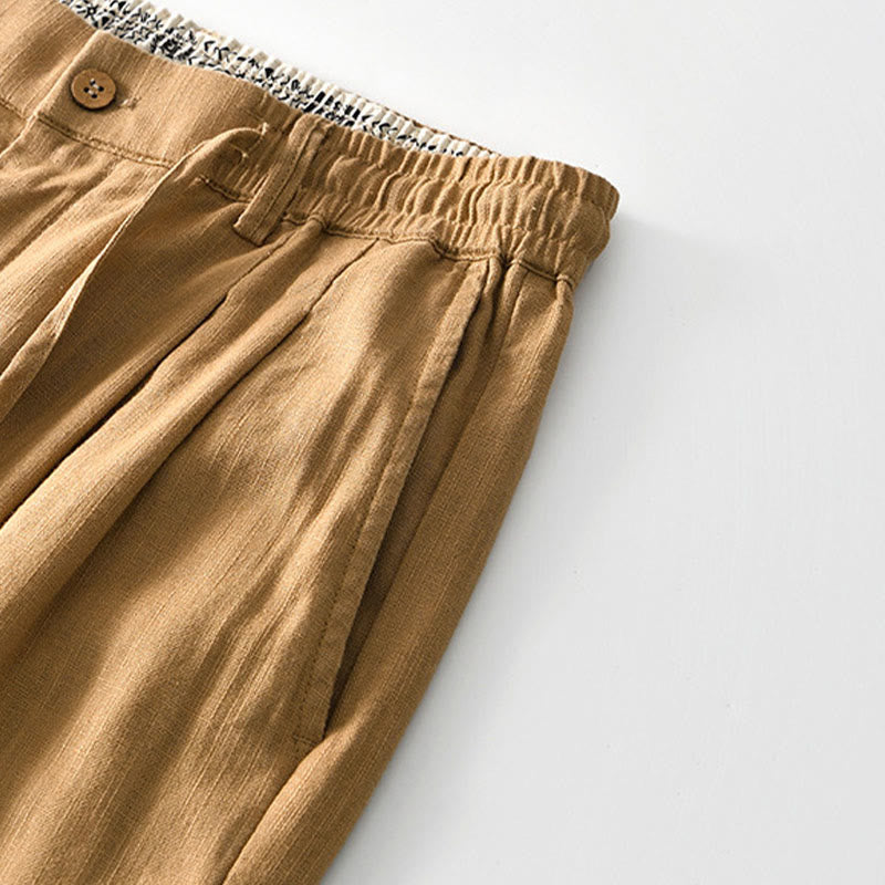 Buddha Stones Fall Solid Drawstring Zipper Men's Linen Wide Leg Pants With Pockets - image 22