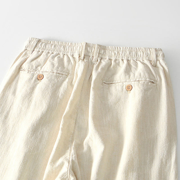 Buddha Stones Fall Solid Drawstring Zipper Men's Linen Wide Leg Pants With Pockets - image 27