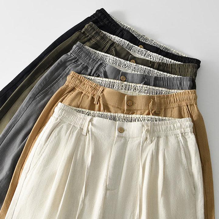 Buddha Stones Fall Solid Drawstring Zipper Men's Linen Wide Leg Pants With Pockets - image 33