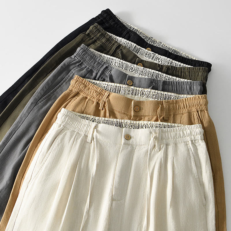 Buddha Stones Fall Solid Drawstring Zipper Men's Linen Wide Leg Pants With Pockets - image 33