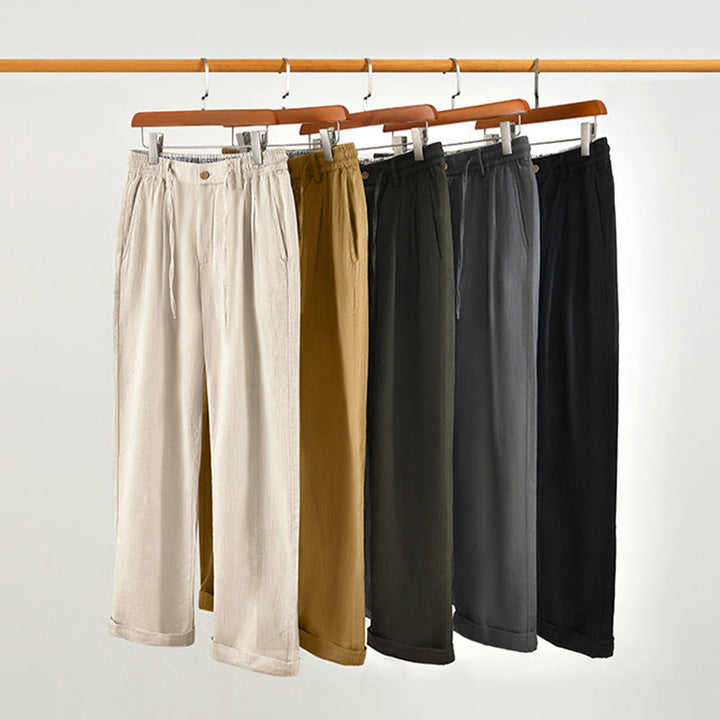 Buddha Stones Fall Solid Drawstring Zipper Men's Linen Wide Leg Pants With Pockets - image 32