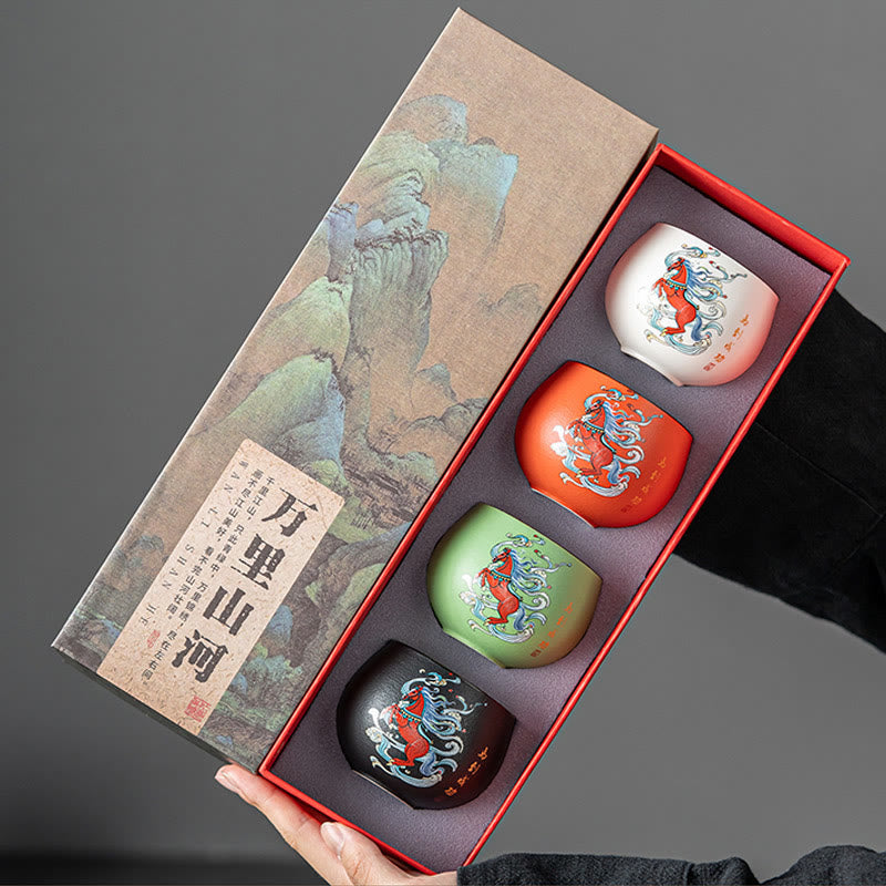 Buddha Stones Year Of The Horse Hand Painted Ceramic Teacup Kung Fu Tea Cup  - image 2