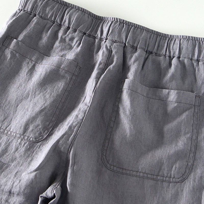 Buddha Stones Fall Solid Drawstring Elastic Waist Men's Linen Ankle-Length Pants With Pockets - image 17