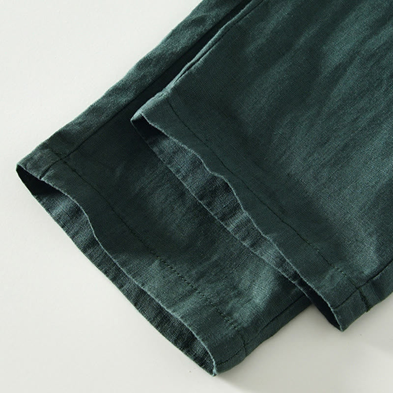 Buddha Stones Fall Solid Drawstring Elastic Waist Men's Linen Ankle-Length Pants With Pockets - image 29