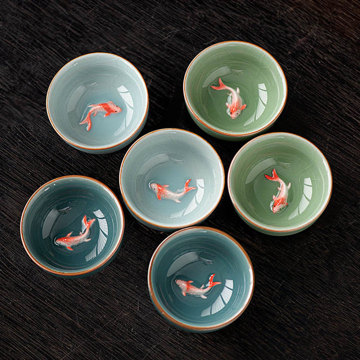 Buddha Stones Hand Painted Koi Fish Ceramic Teacup Kung Fu Tea Cup 50ml - image 11