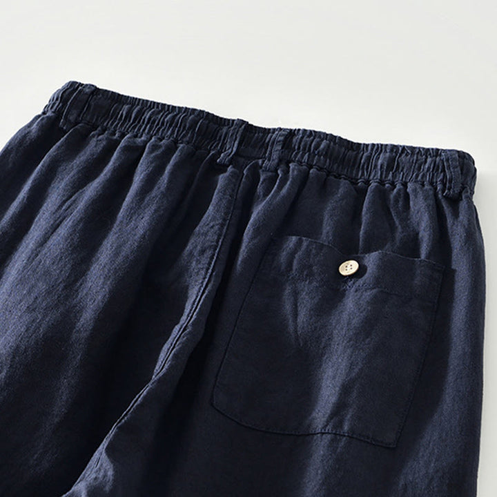 Buddha Stones Fall Solid Drawstring Elastic Waist Men's Linen Straight Leg Pants With Pockets - image 2