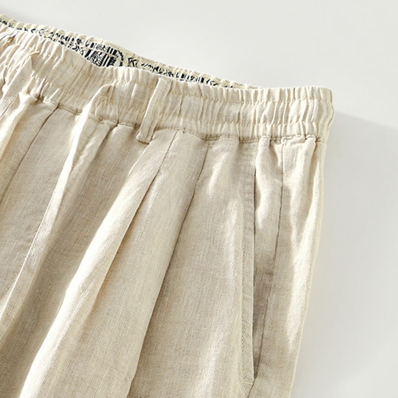 Buddha Stones Fall Solid Drawstring Elastic Waist Men's Linen Straight Leg Pants With Pockets - image 8