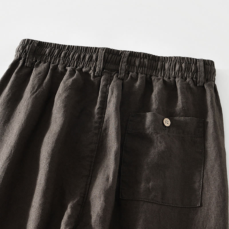 Buddha Stones Fall Solid Drawstring Elastic Waist Men's Linen Straight Leg Pants With Pockets - image 13