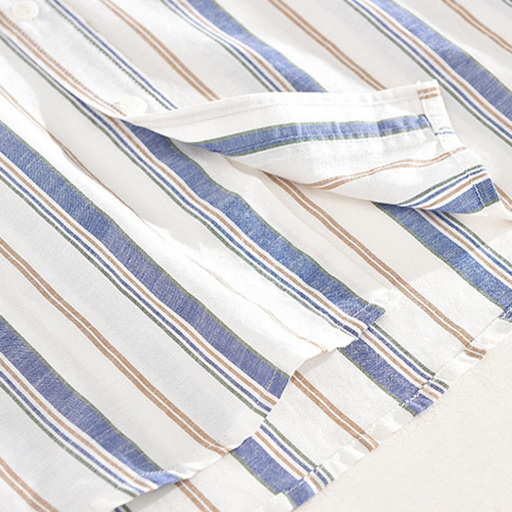 Buddha Stones Fall Stripe Decorative Pocket Buttons Down Long Sleeve Three Quarter Sleeve Short Sleeve Men's Cotton Shirt - image 8