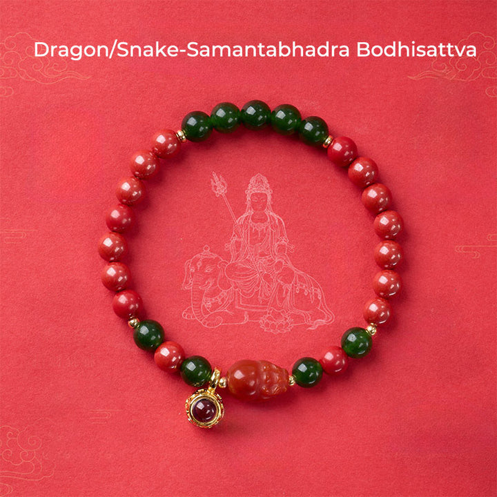 Buddha Stones Year Of The Horse Micro-Engraving Projection The Chinese Zodiac Natal Buddha Cinnabar Blessing Bracelet - Dragon/Snake-Samantabhadra Bodhisattva - image 14