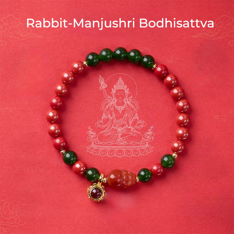 Buddha Stones Year Of The Horse Micro-Engraving Projection The Chinese Zodiac Natal Buddha Cinnabar Blessing Bracelet - Rabbit-Manjushri Bodhisattva - image 12