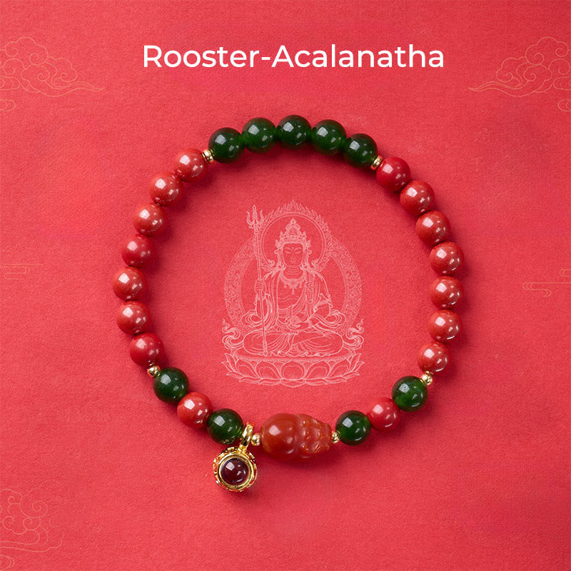 Buddha Stones Year Of The Horse Micro-Engraving Projection The Chinese Zodiac Natal Buddha Cinnabar Blessing Bracelet - Rooster-Acalanatha - image 18