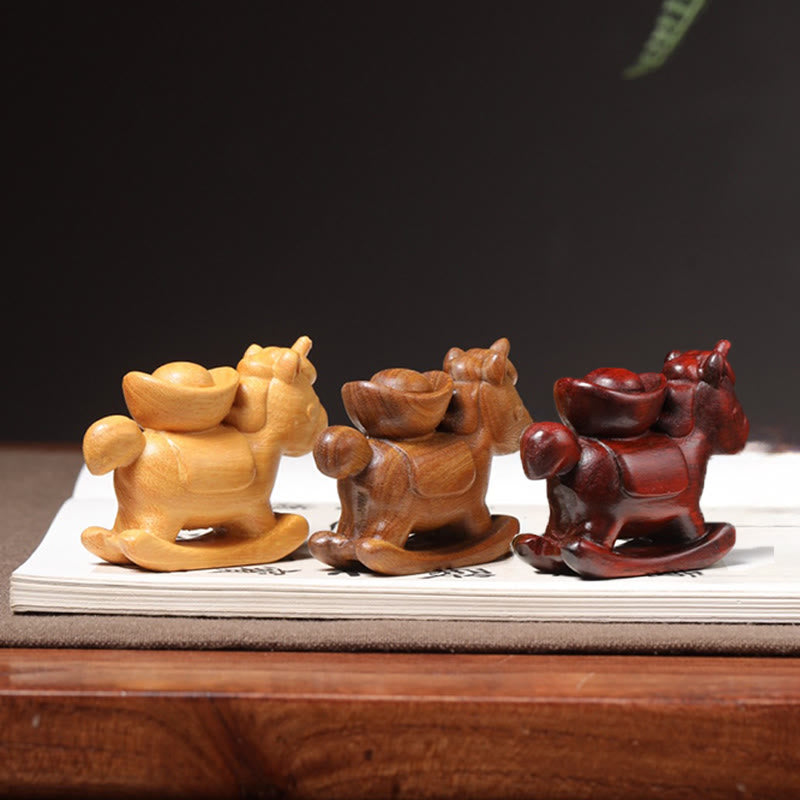 Buddha Stones Year Of The Horse Green Sandalwood Red Sandalwood Linden Wood Carved Ingot Positive Decoration - image 7