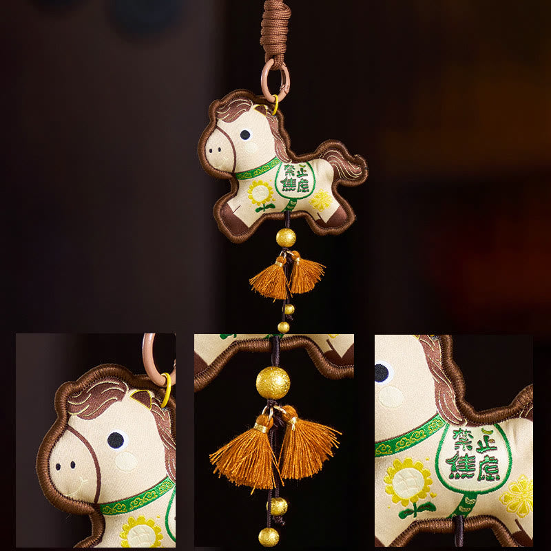 Buddha Stones Year Of The Horse Various Color Embroidery Tassel Prosperity Key Chain - image 5
